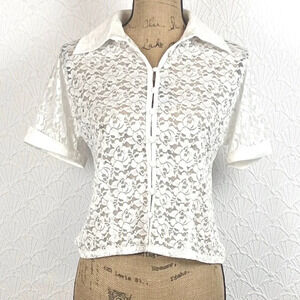 NWOT Sheer Lace Cream Blouse